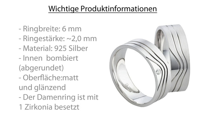 Freundschaftsringe aus 925 Silber mit Zirkonia ink.  Gravur SR88