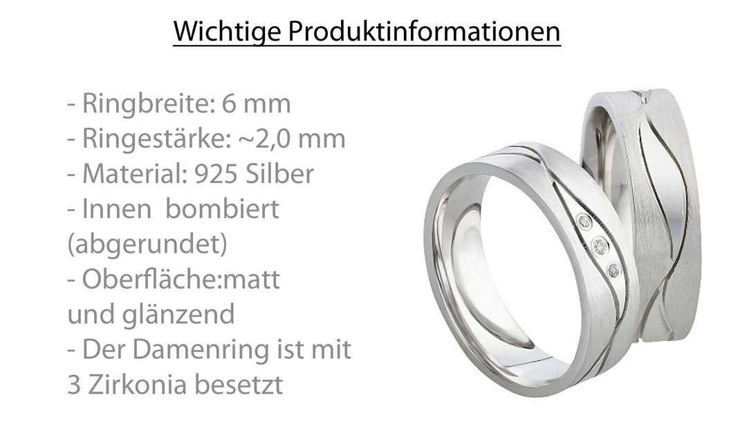 Freundschaftsringe aus 925 Silber mit Zirkonia ink.  Gravur SR90