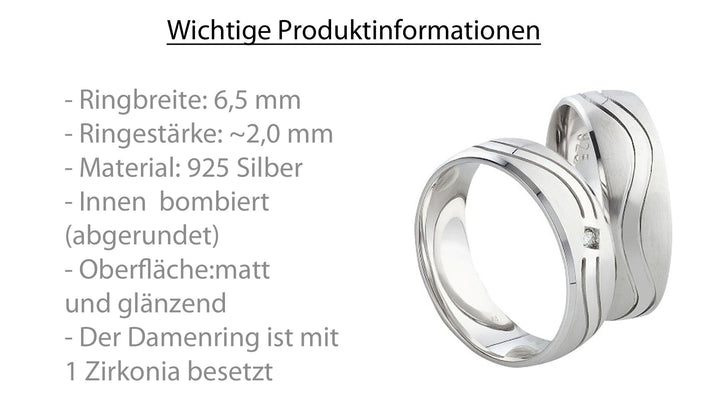 Freundschaftsringe aus 925 Silber mit Zirkonia ink.  Gravur SR92