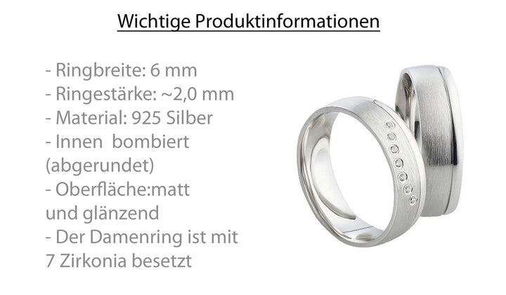 Freundschaftsringe aus 925 Silber mit Zirkonia ink.  Gravur SR94
