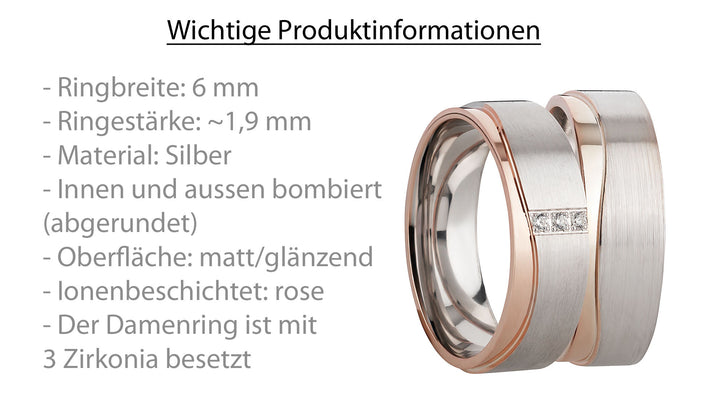 Freundschaftsringe aus 925 Silber mit Zirkonia ink.  Gravur SR986