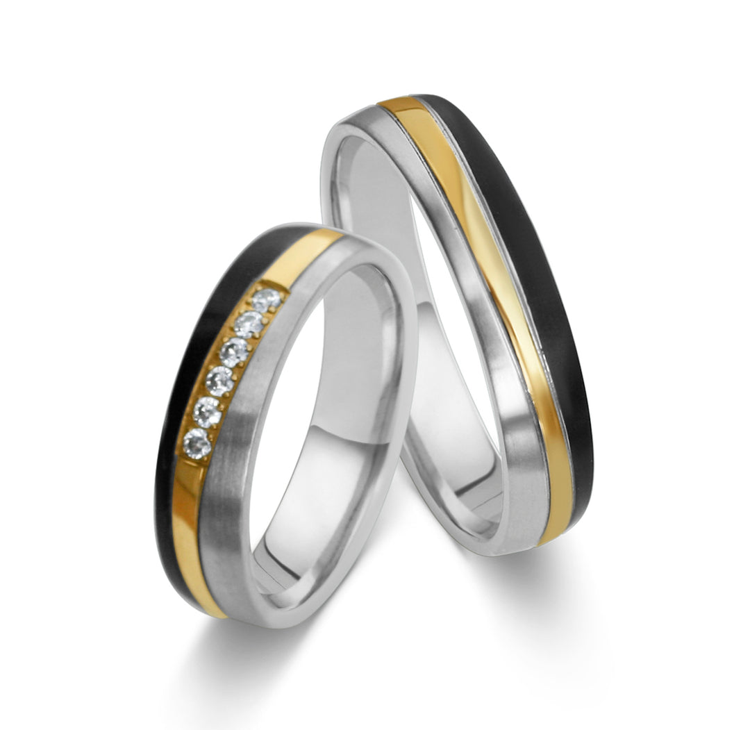 Ehe - Freundschaftsringe aus Edelstahl mit Zirkonia ink.  Gravur | AB 4786