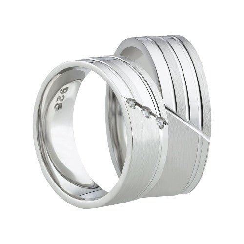 Partnerringe aus 925 Silber mit Zirkonia ink.  Gravur SR30