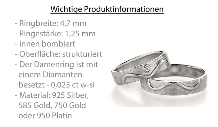 Symbolringe Unendlichkeit - Eheringe aus Silber, Gold oder Platin mit Diamant ink. Garantie und Gravur 66-51170 Infinity