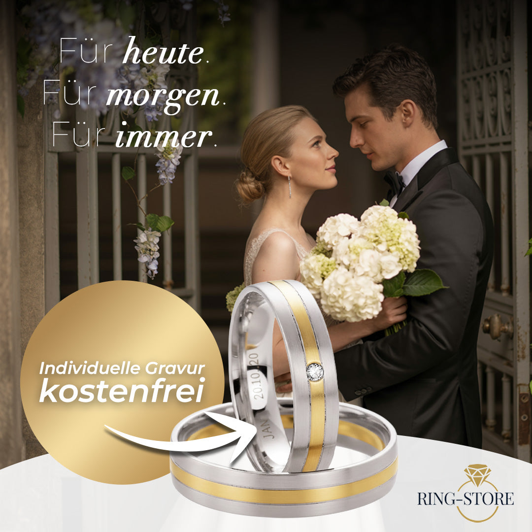 Ehe - Partnerringe aus Titan und Carbon mit Diamant ink. Gravur | Modell AB 3934