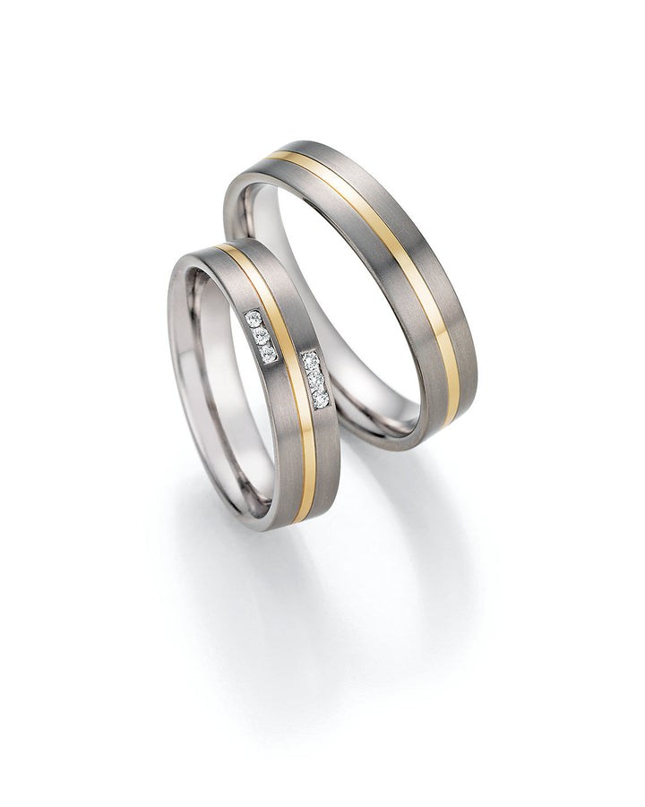 Hochzeitsringe Gold585 und Titan mit Diamant ink. Garantie und Gravur 78-10050