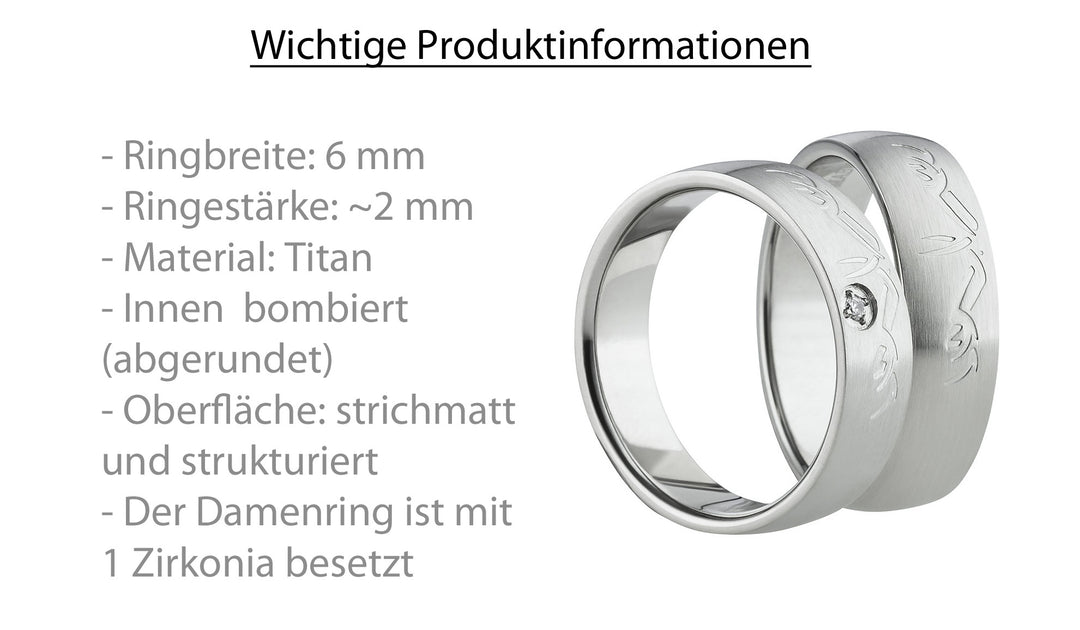 Titan Partnerringe mit Zirkonia – TitanLeaf | Modell AB 1576