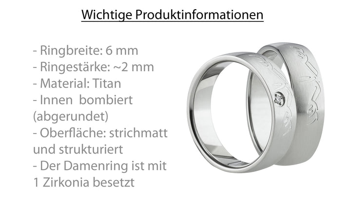 Titan Partnerringe mit Zirkonia – TitanLeaf | Modell AB 1576