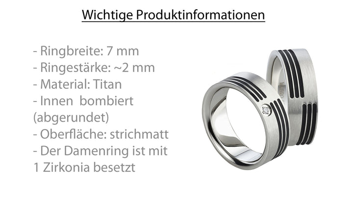 Eheringe & Partnerringe „STRIA“ aus Titan mit Zirkonia inkl. Gravur | AB 1578