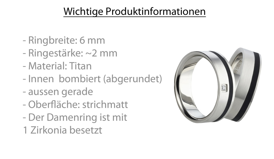 Partnerringe Titan – TitanShadow 6 mit Zirkonia | Modell AB1580