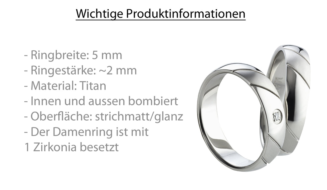Eheringe & Partnerringe „CROSSIA“ aus Titan mit Zirkonia  inkl. Gravur | AB 1582