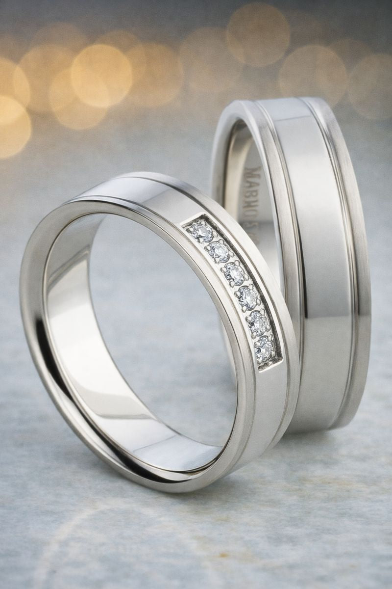 Eheringe & Partnerringe „LUMERA“ aus Titan mit Zirkonia  inkl. Gravur | AB 1586