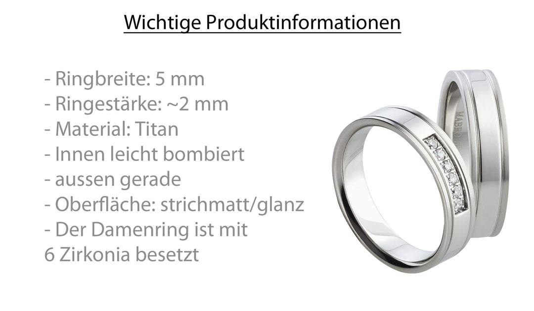 Eheringe & Partnerringe „LUMERA“ aus Titan mit Zirkonia  inkl. Gravur | AB 1586