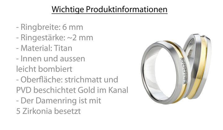 Eheringe & Partnerringe „AUREVE“ aus Titan mit Zirkonia  inkl. Gravur | AB 1588