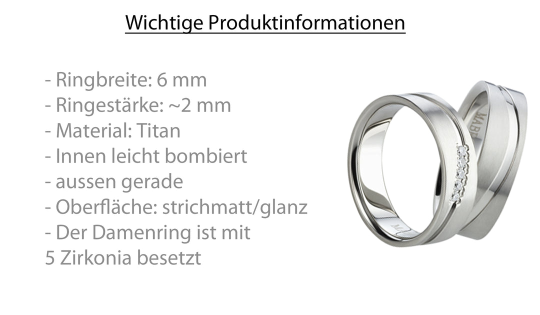 Eheringe & Partnerringe „LINEA“ aus Titan mit Zirkonia  inkl. Gravur | AB 1590