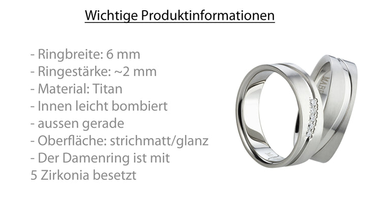 Eheringe & Partnerringe „LINEA“ aus Titan mit Zirkonia  inkl. Gravur | AB 1590