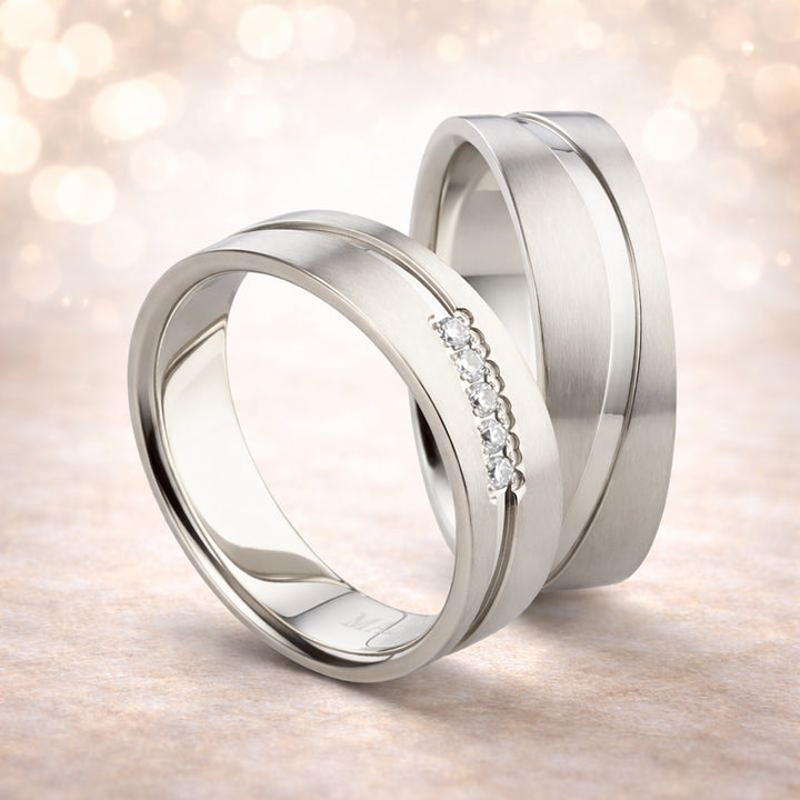 Eheringe & Partnerringe „LINEA“ aus Titan mit Zirkonia  inkl. Gravur | AB 1590
