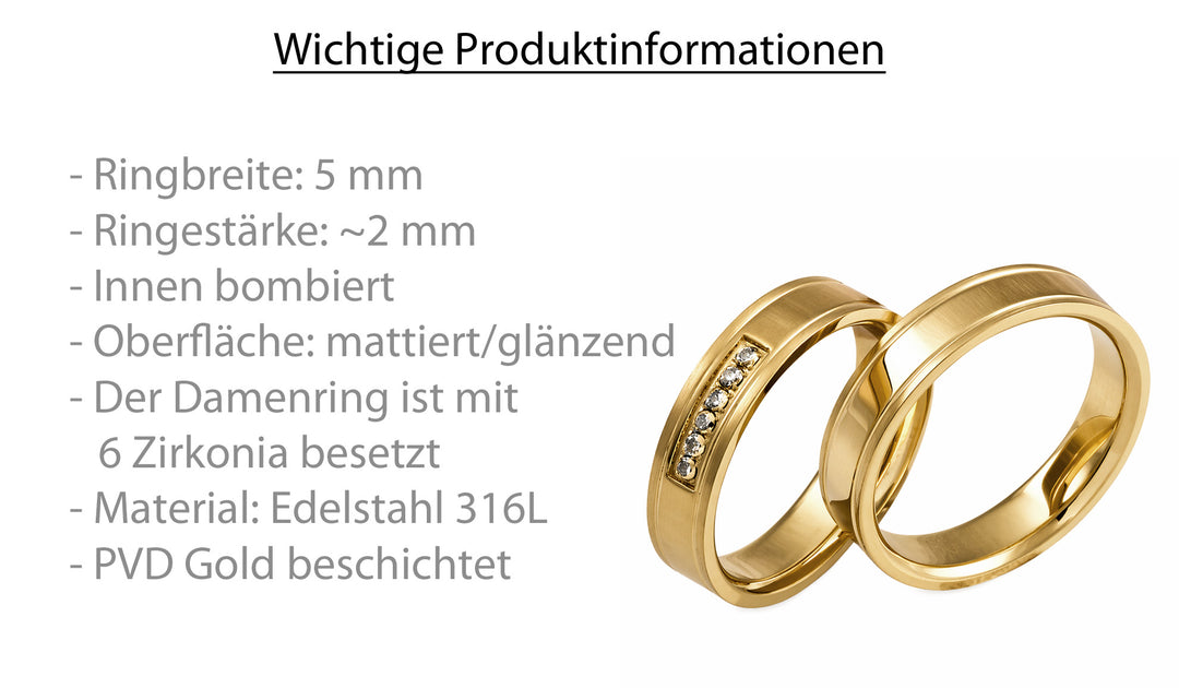 Eheringe & Partnerringe „AURONIX“ aus Edelstahl 316L mit hochwertiger PVD-Goldbeschichtung | AB 1872