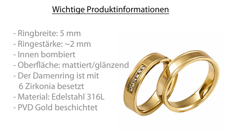Eheringe & Partnerringe „AURONIX“ aus Edelstahl 316L mit hochwertiger PVD-Goldbeschichtung | AB 1872