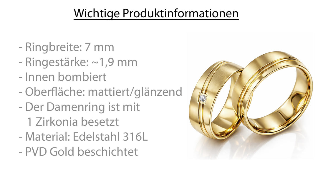 Eheringe & Partnerringe „AUREXIS“ aus Edelstahl 316L mit hochwertiger PVD-Goldbeschichtung | AB 1880