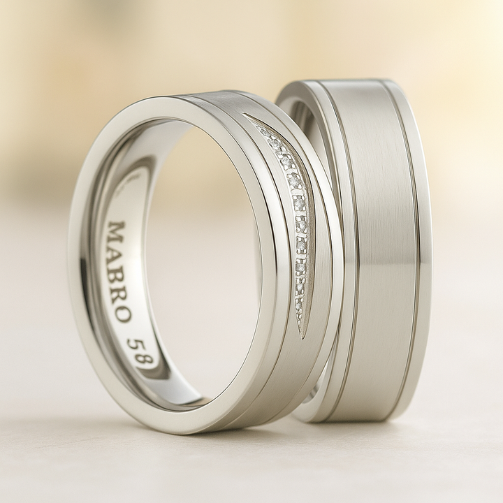 Angebot Eheringe & Partnerringe „SEVENA“ aus Edelstahl 316L mit Zirkonia inkl. Gravur | AB 2010