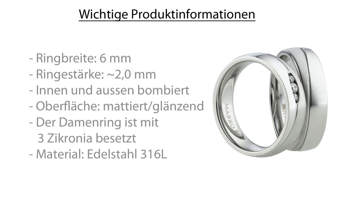 Angebot Eheringe & Partnerringe  aus Edelstahl 316L mit Zirkonia  inkl. Gravur | AB 2012