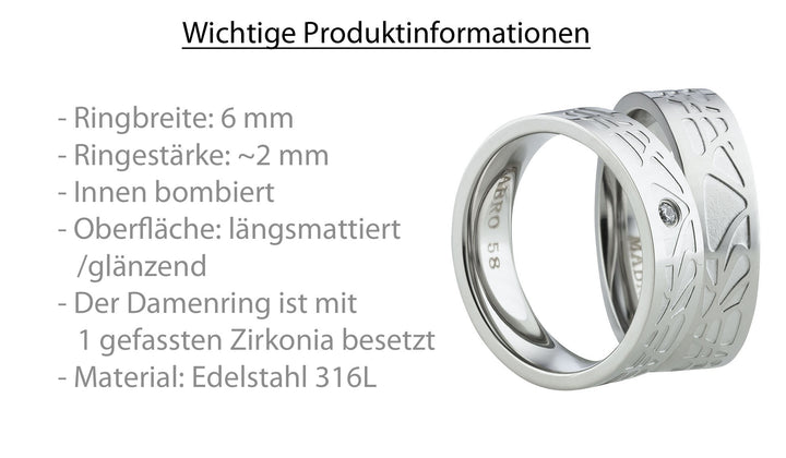 Partnerringe aus Edelstahl mit Zirkonia ink.  Gravur | AB 2014