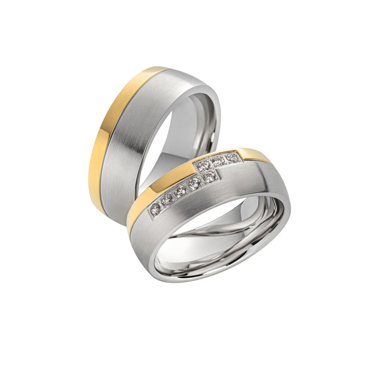 Eheringe & Partnerringe „SOLVARA“ aus Edelstahl 316L mit Zirkonia | AB 2038