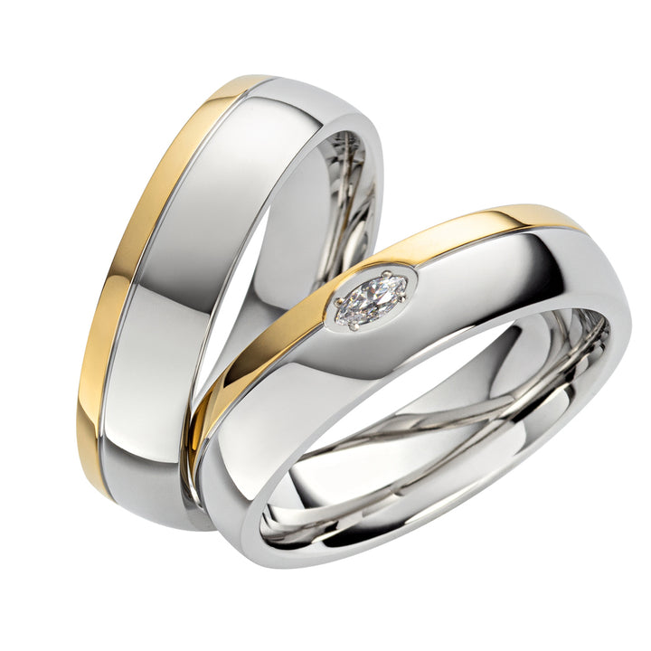 Eheringe & Partnerringe „MARQUIA“ aus Edelstahl 316L mit Zirkonia inkl. Gravur ab Größe 48 | AB 2042