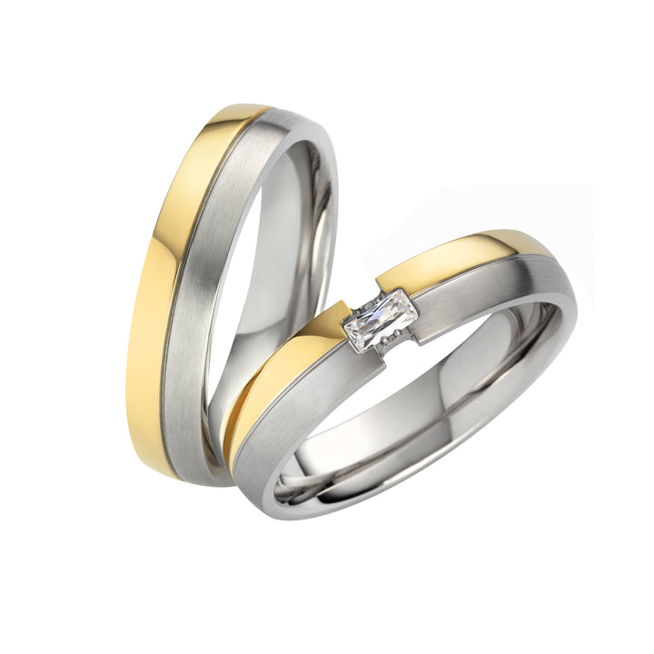 Eheringe & Partnerringe „BAGUERA“ aus Edelstahl 316L mit Zirkonia inkl. Gravur ab Größe 48 | AB 2044