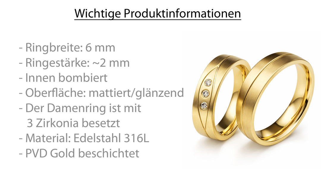 Eheringe & Partnerringe „AURENZO“ aus Edelstahl 316L mit hochwertiger PVD-Goldbeschichtung | AB 3106