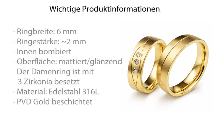 Eheringe & Partnerringe „AURENZO“ aus Edelstahl 316L mit hochwertiger PVD-Goldbeschichtung | AB 3106