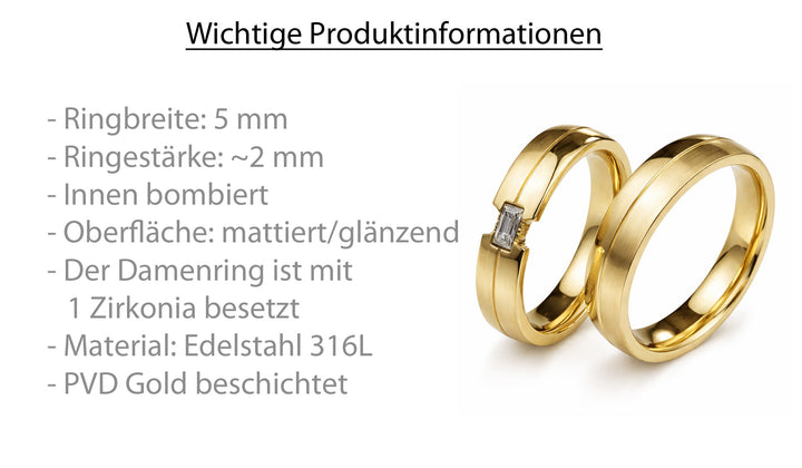 Eheringe & Partnerringe „AUREVIO“ aus Edelstahl 316L mit hochwertiger PVD-Goldbeschichtung | AB 3110