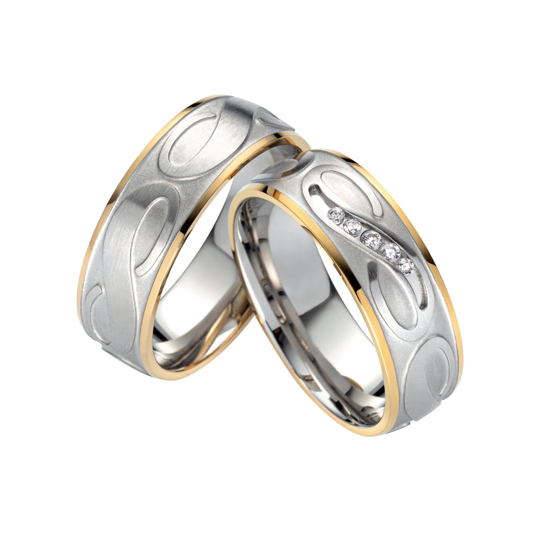 ringe mit Unendlichkeit - Partnerringe mit Zirkonia und Goldrand 