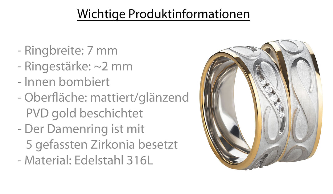 Partner- Freundschaftsringe Infinity aus Edelstahl mit Zirkonia ink.  Gravur | AB 3416