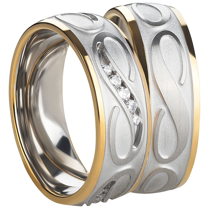 Partner- Freundschaftsringe Infinity aus Edelstahl mit Zirkonia ink.  Gravur | AB 3416