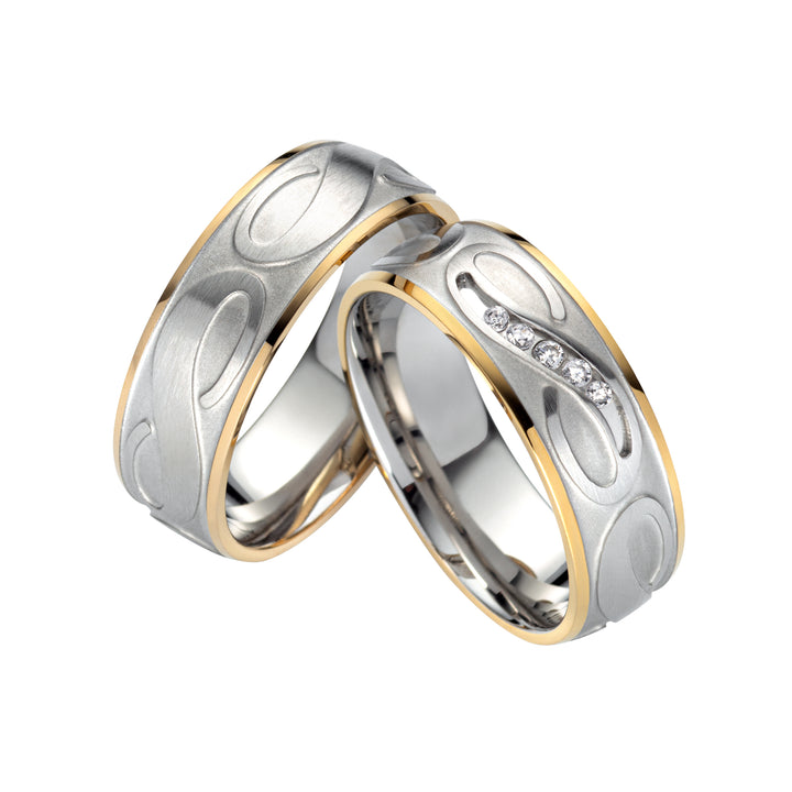 Partner- Freundschaftsringe Infinity aus Edelstahl mit Zirkonia ink.  Gravur | AB 3416