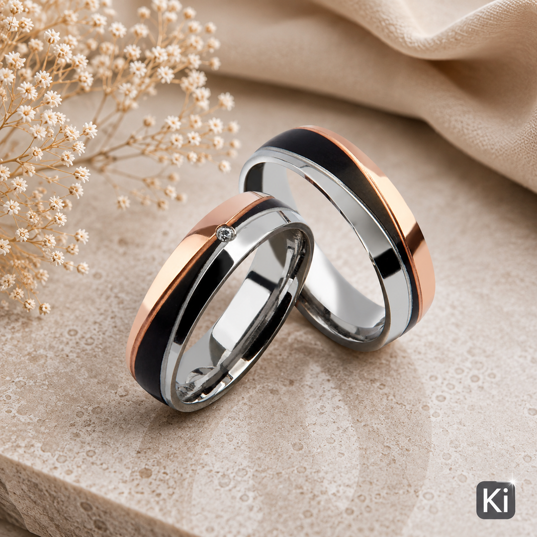 Partnerringe & Freundschaftsringe Edelstahl Rosé Schwarz Trio mit Zirkonia | AB 3420
