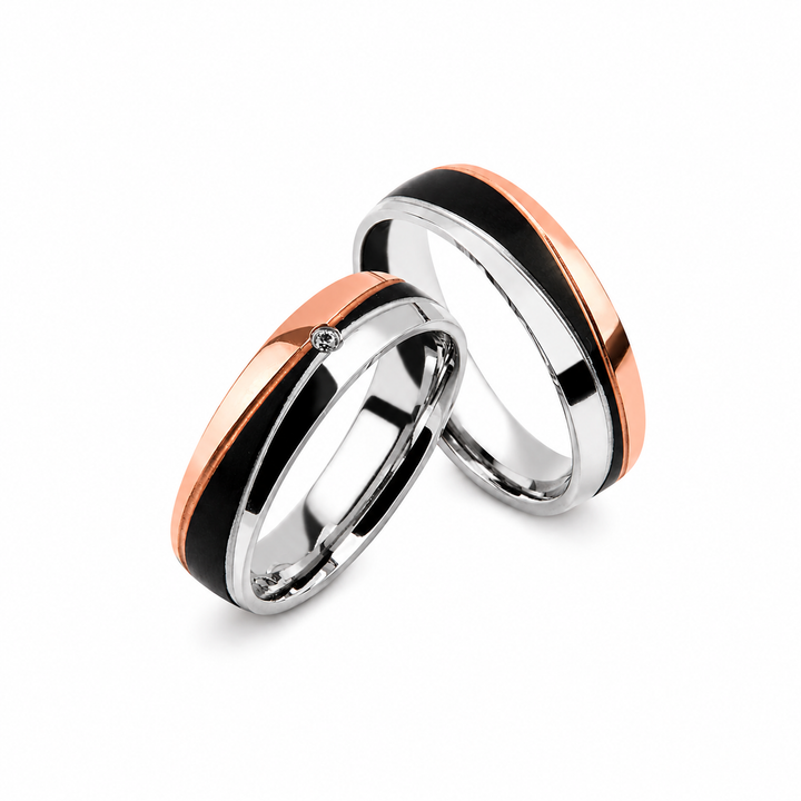 Partnerringe & Freundschaftsringe Edelstahl Rosé Schwarz Trio mit Zirkonia | AB 3420