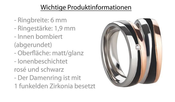 Partner- Freundschaftsringe aus Edelstahl mit Zirkonia ink.  Gravur | AB 3420