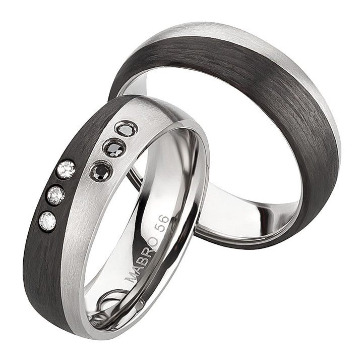 Ehe - Partnerringe aus Titan und Carbon mit Diamant ink. Gravur | AB 3854