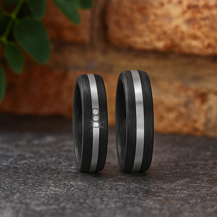 Ehe - Partnerringe aus Titan und Carbon mit Diamant ink. Gravur | Modell AB 3928