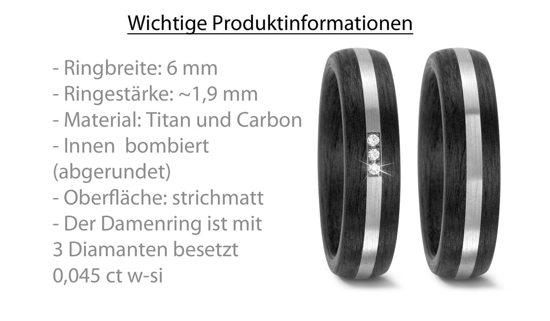 Ehe - Partnerringe aus Titan und Carbon mit Diamant ink. Gravur | Modell AB 3928