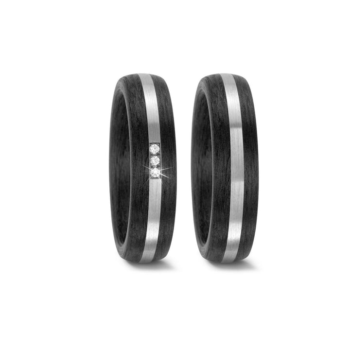 Ehe - Partnerringe aus Titan und Carbon mit Diamant ink. Gravur | Modell AB 3928