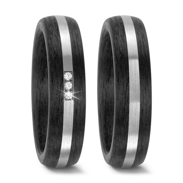 Ehe - Partnerringe aus Titan und Carbon mit Diamant ink. Gravur | AB 3928