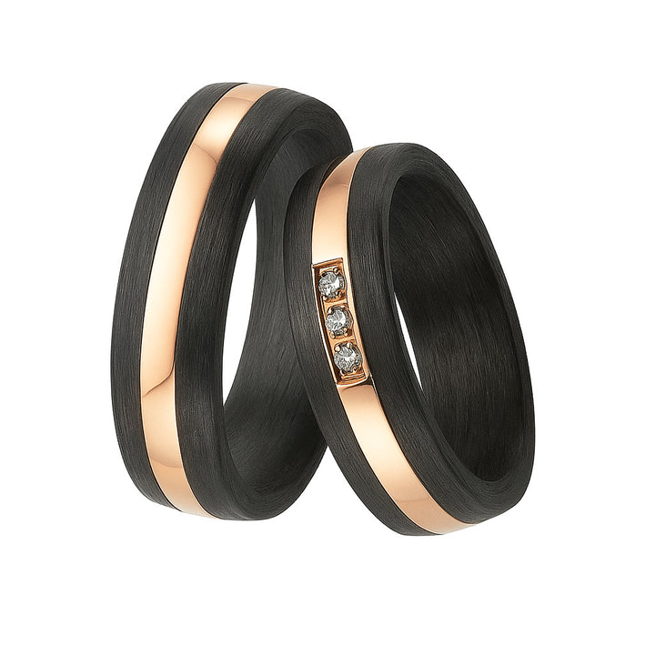 Eheringe / Partnerringe aus Titan & Carbon mit Diamant – inkl. Gravur | Modell AB 3930