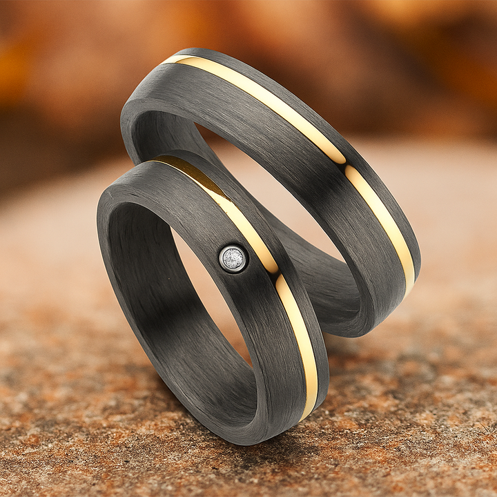 Ehe - Partnerringe aus Titan und Carbon mit Diamant ink. Gravur | AB 3932