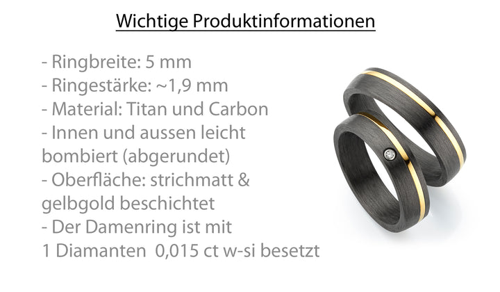 Ehe - Partnerringe aus Titan und Carbon mit Diamant ink. Gravur | AB 3932