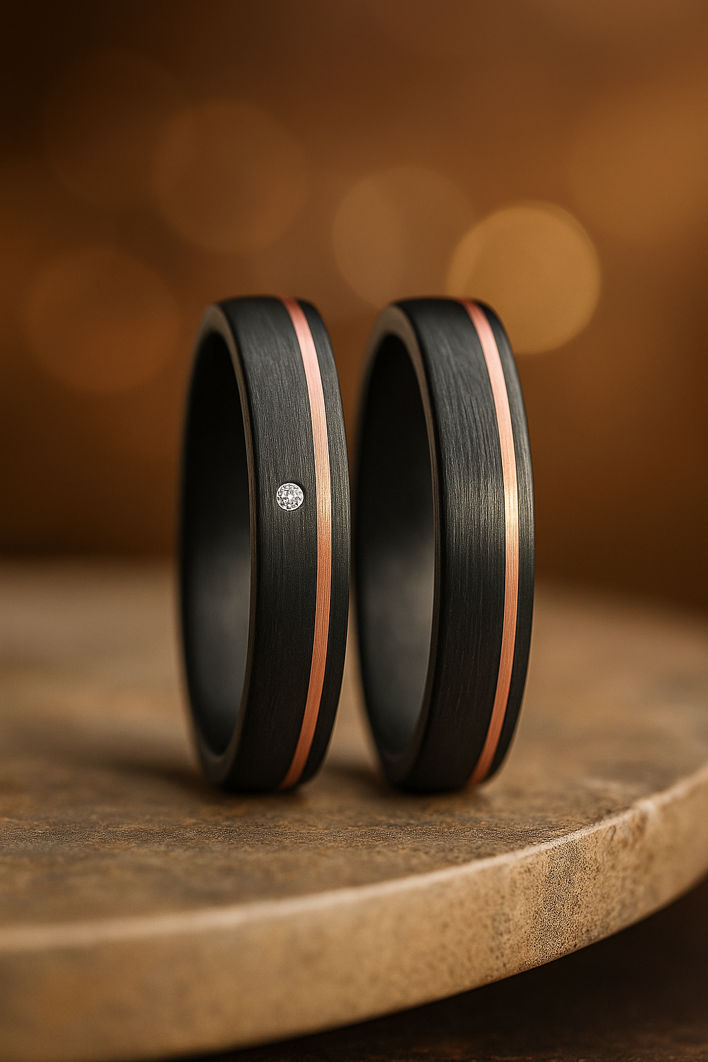 Ehe - Partnerringe aus Titan und Carbon mit Diamant ink. Gravur | Modell AB 3934