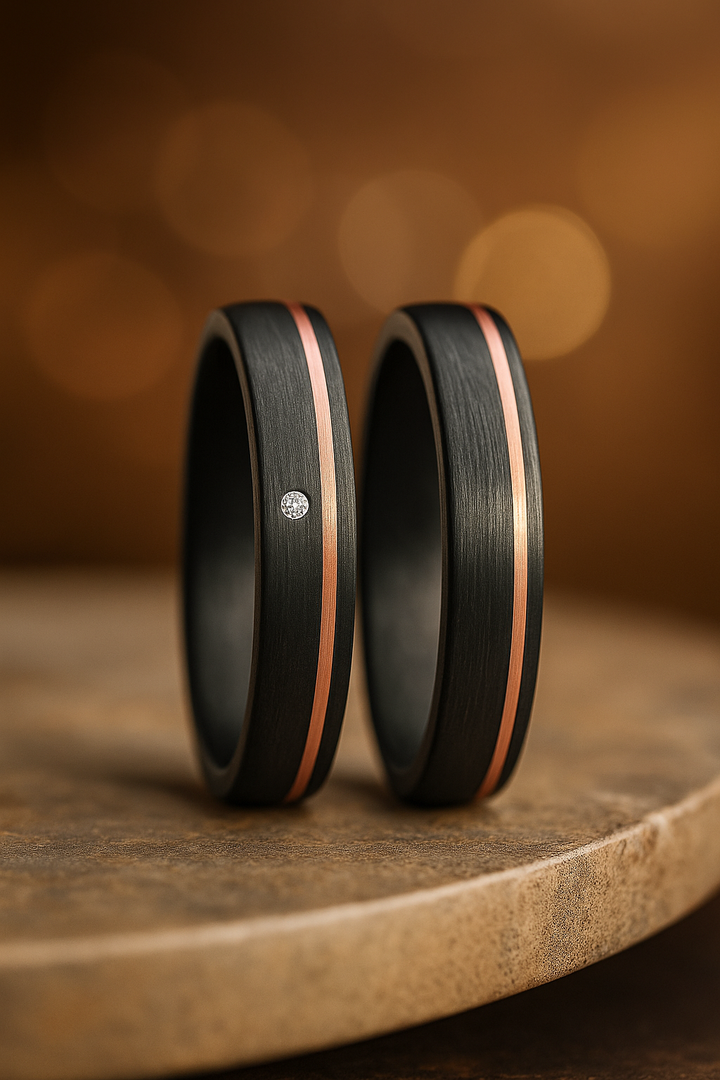 Ehe - Partnerringe aus Titan und Carbon mit Diamant ink. Gravur | Modell AB 3934